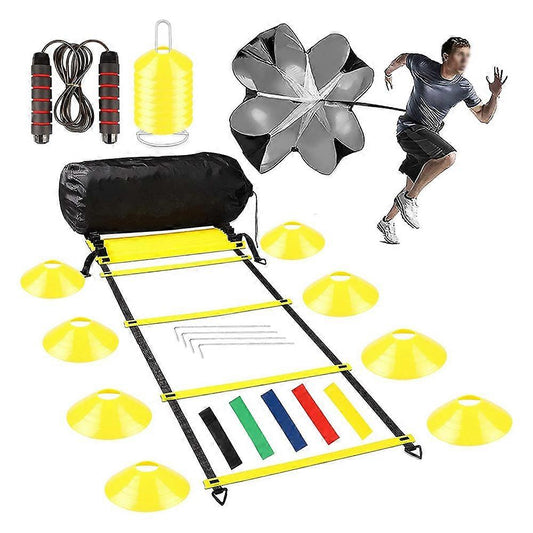 DF  Speed and Agility Training Set, Agility Training Equipment for Kids with 20Ft Sports Agility Ladders, Cones, Agility Hurdles, Resistance Parachute, Jump Rope for Basketball, Soccer